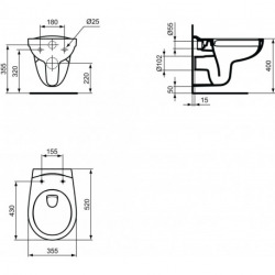 Porcher Toilet Set Wall-Hung Rimless Pan + Ideal Standard Astor Seat (PorcherRimless)