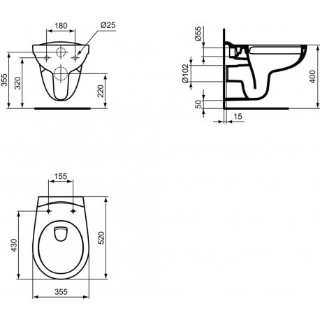 Porcher Set Ideal Standard wall-hung rimless toilet + Eurovit seat ...