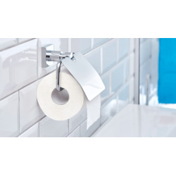Tesa Hukk Toilet paper dispenser with stainless steel lid, easy installation without drilling, Chrome (40247-00000-00)