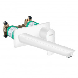 Hansgrohe Talis E Set Wall-mounted single lever basin mixer, White matt + Freeflow waste + Concealed body (71734700-SET)