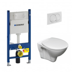 Geberit Toilet set  Duofix Frame + Cersanit S-line Pro bowl + Seat + White flush plate (S-LineProGeb3)