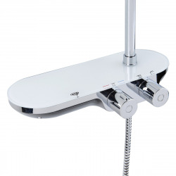 Swiss Aqua Technologies Shower column with 3 spray shower heads, thermostatic mixer, height adjustable bar, Chrome/White (SATSSTKP)