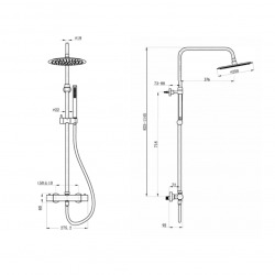 Swiss Aqua Technologies Shower column with hand shower stick, Thermostatic mixer, Height adjustable bar (SATDASSTK)