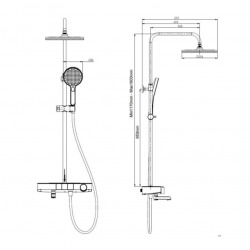 Bath/shower column with 3 spray shower head, Thermostatic mixer, Height adjustable bar, White/Chrome (SATSSTKP3F)