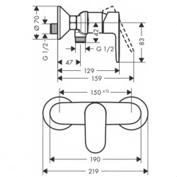  Vernis Blend Single lever shower mixer for exposed installation, Matt black (71640670)