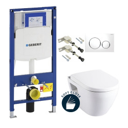 Geberit Toilet Frame + Serel SM10 bowl + soft close seat + matt white/chrome plate (GebSM10-J)