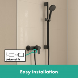 Vernis Blend Shower kit with mixer + 2jets hand shower + 65 cm shower bar, Matt black (71640670-Vernis)  Vernis Blend Shower kit with mixer + 2jets hand shower + 65 cm shower bar, Matt black (71640670-Vernis)