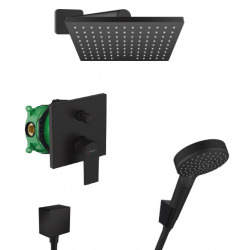 Hansgrohe Vernis Shape All-in-one shower set with 230° head shower + 2 jet hand shower, Matt black