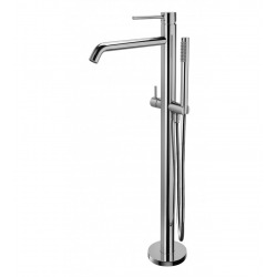 Paffoni Light Single Lever Bath/Shower Mixer, Floor Mounted + Hose 150Cm + Hand Shower 1 Jet, Chrome (LIG032)