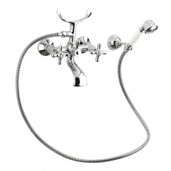 Paffoni Ricordi Bathtub Mixer With Hand Shower 150Mm And Holder, Chrome And White (IR023)