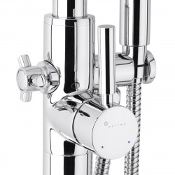 Optima Single Lever Bath Tub Mixer Floor Mounted With Hand Shower, Chrome (OPBVANBAT001)