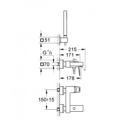  Eurocube single-lever bath/shower mixer 1/2" set with stick hand shower, Chrome (23141000)