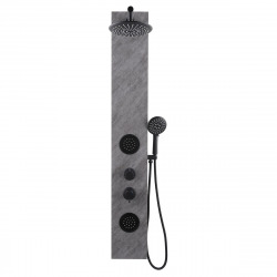  Hydromassage shower column with stone decor, Hand shower, 2 jets, Round shower head, black (STONESHOWER)