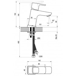 Ravak 10° Bathroom washbasin mixer tap 145 mm with flexible aerator, Chrome (X070064)