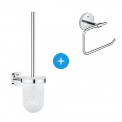 Grohe BauCosmopolitan Accessories set with wall mounted toilet brush + metal Toilet paper Roll Holder, Chrome (40463001-DUOESSENTIALS)