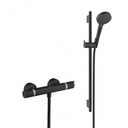 Hansgrohe Shower set Ecostat Comfort mixer + 2 spray hand shower + Unica bar 65 cm, Matt black (13116670-Vernis)