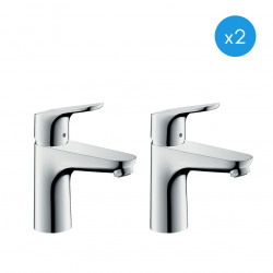 Hansgrohe Focus Set of 2 CoolStart basin mixers, with pull cord and drain, Chrome (31621000-DUO)