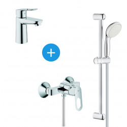 Grohe BauLoop Shower mixer set + Shower rail with two-jet shower + Single lever basin mixer, Chrome (23337000 & 23340000)