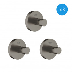 Grohe Essentials Set of 3 Wall Hooks, Brushed Hard Graphite (40364AL1-TrioEssential)