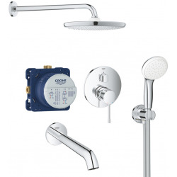Grohe Essence Concealed shower set with XXL 250 overhead shower, 2-jet hand shower and bath spout, Chrome (25219001-Bain)