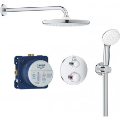 Grohe Grohtherm Concealed shower set with thermostatic mixer, XXL 250 overhead shower and 2 sprays hand shower, Chrome (34727000-XXL)