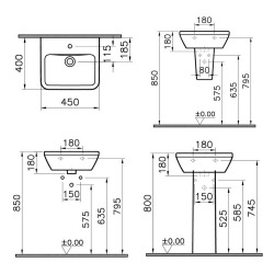  Integra 45x40 cm basin with hole for tap in the middle, White (7047-003-0001)