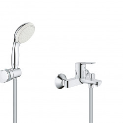 Grohe BauEdge single lever bath/shower mixer set + Tempesta 100 2 jets hand shower with wall bracket, Chrome (MitigeurBD1-Tempesta3)