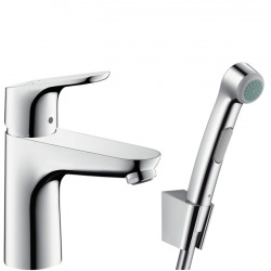 Hansgrohe Focus Set with single lever basin mixer 100 with bidet spray and shower hose 160 cm, chrome (31927000)