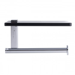  Cube Way Toilet paper holder with black tempered glass shelf, Chrome (HolderOptima)